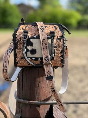 Tooled leather & cowhide mini speedy
